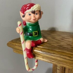 Vintage Holiday Christmas Stocking Holder ELF w/ Candy Cane -